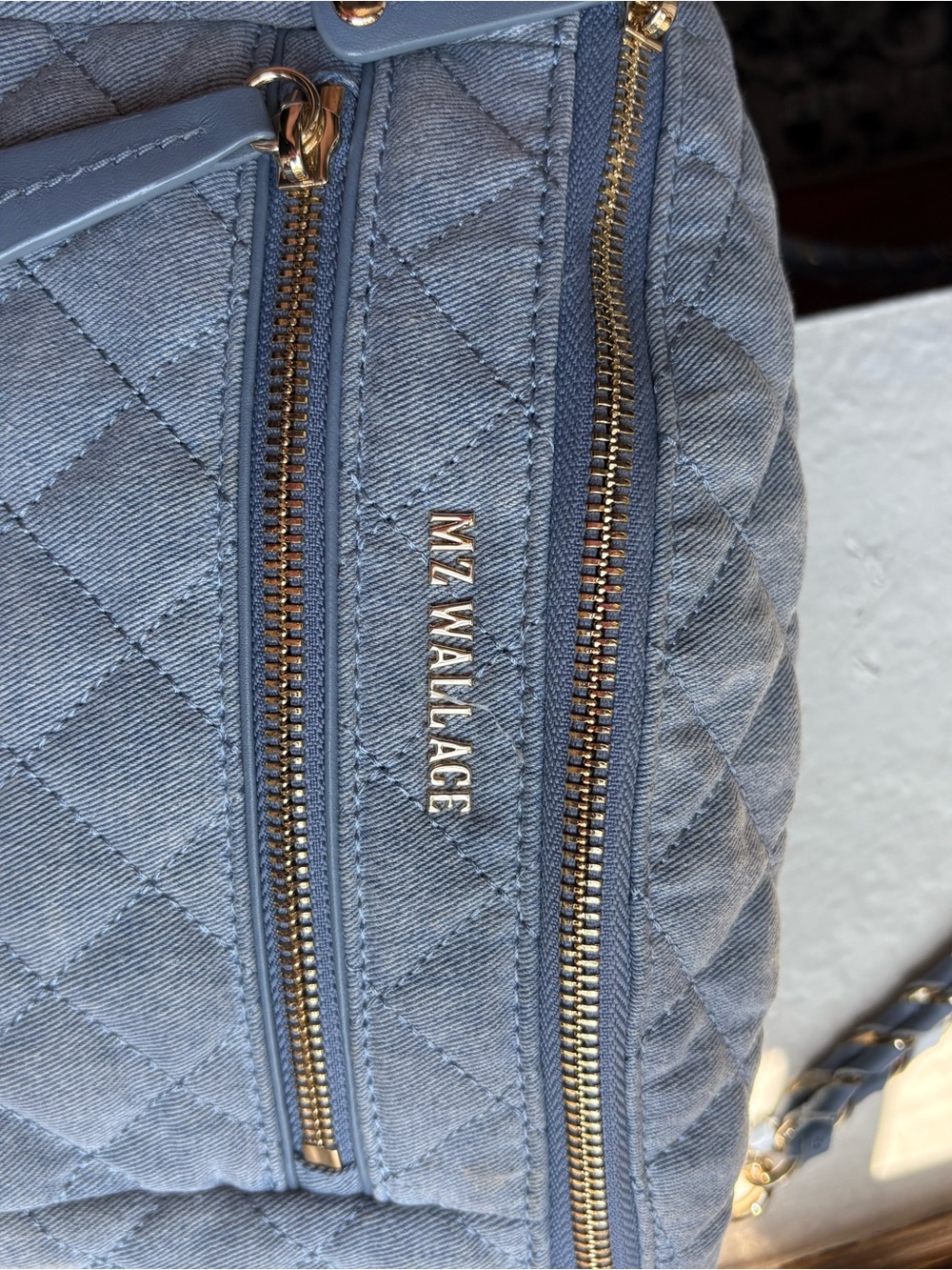 MZ Wallace Quilted Light Blue Crossbody Belt Bag with Gold Hardware - Picture 10 of 11